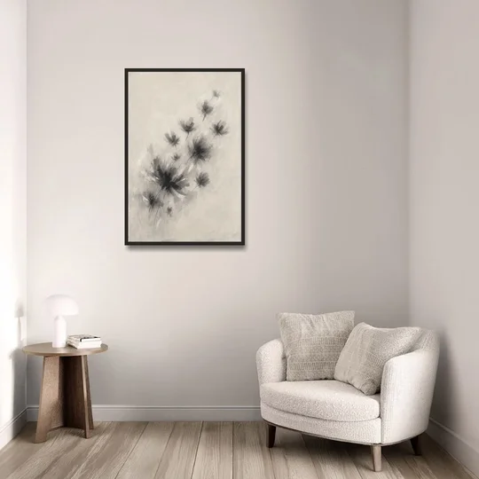 Black and White Abstract Art Prints Charcoal Blooms - Black Framed Canvas Wall Art - Sofa - 24x36