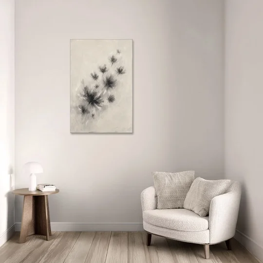 Black and White Abstract Art Prints Charcoal Blooms - Canvas Wall Art - Sofa - 24x36