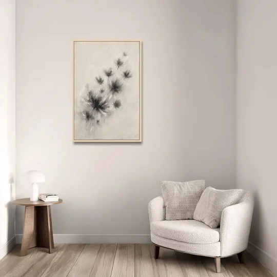 Black and White Abstract Art Prints Charcoal Blooms - Oak Framed Canvas Wall Art - Sofa - 24x36