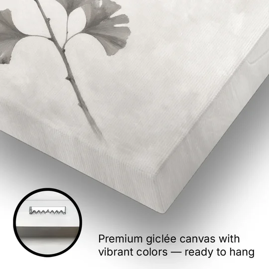 Black and White Bedroom Decor With a Ginkgo Sprig - Canvas Wall Art - Gallery Wrap Corner