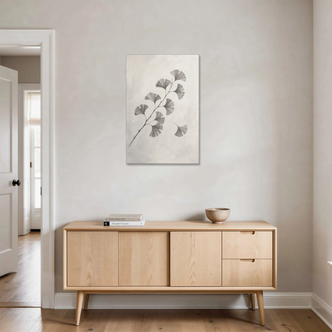 Black and White Bedroom Decor With a Ginkgo Sprig - Canvas Wall Art - Coffee Table - 24x36