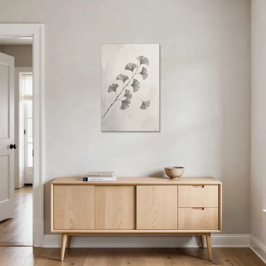 Black and White Bedroom Decor With a Ginkgo Sprig - Canvas Wall Art - Coffee Table - 24x36