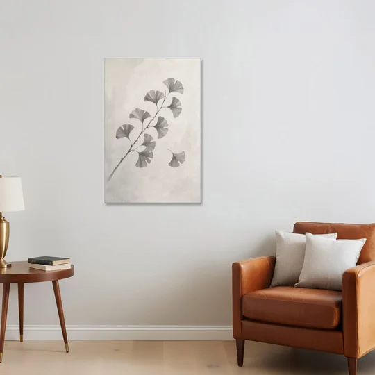 Black and White Bedroom Decor With a Ginkgo Sprig - Canvas Wall Art - Sofa - 24x36