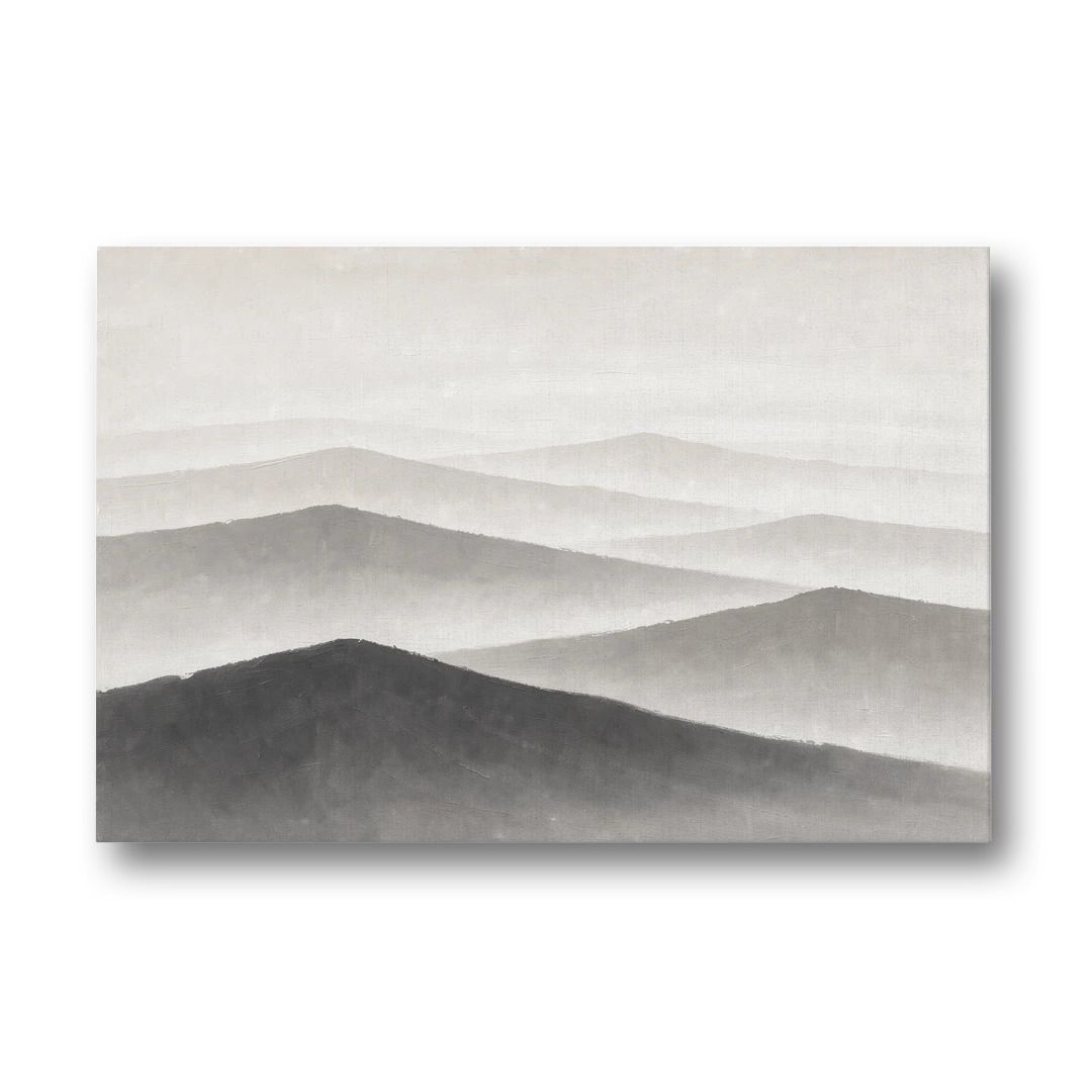 Black and White Bedroom Wall Art of Misty Ridges - Canvas Wall Art - Front
