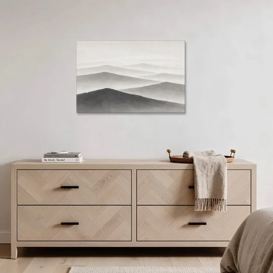 Black and White Bedroom Wall Art of Misty Ridges - Canvas Wall Art - Coffee Table - 36x24
