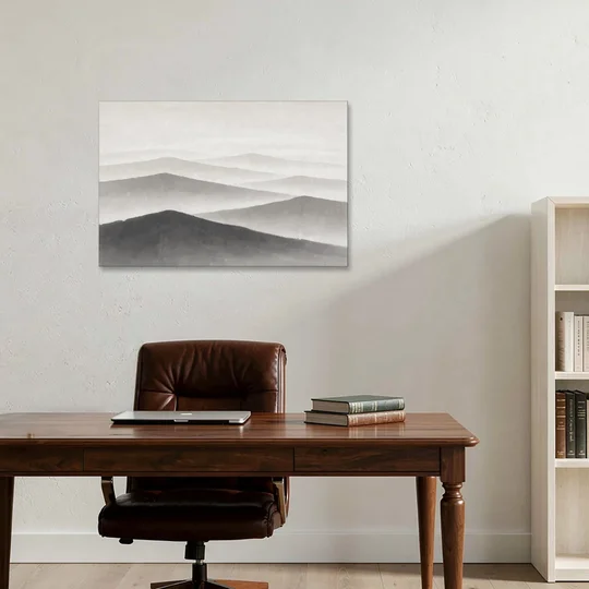 Black and White Bedroom Wall Art of Misty Ridges - Canvas Wall Art - Office - 36x24