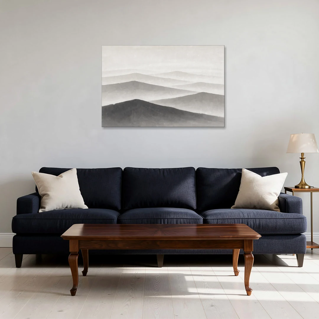 Black and White Bedroom Wall Art of Misty Ridges - Canvas Wall Art - Sofa - 36x24