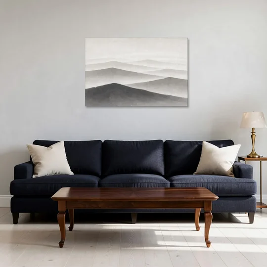 Black and White Bedroom Wall Art of Misty Ridges - Canvas Wall Art - Sofa - 36x24