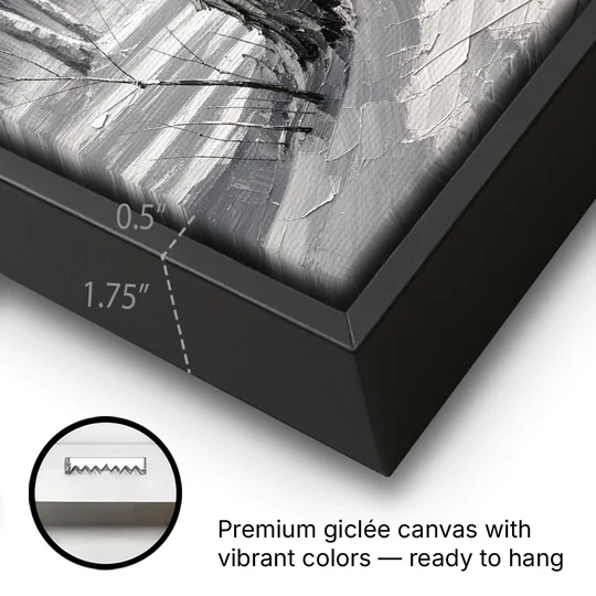 Winter Black and White Birch Trio in Deep Snow - Black Framed Canvas Wall Art - Gallery Wrap Corner