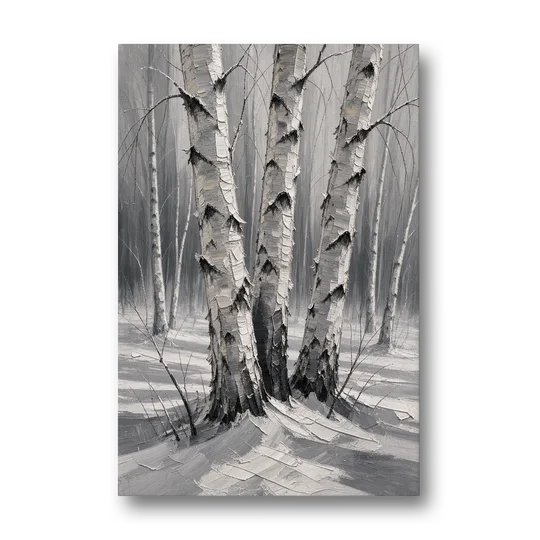Winter Black and White Birch Trio in Deep Snow - Canvas Wall Art - Front