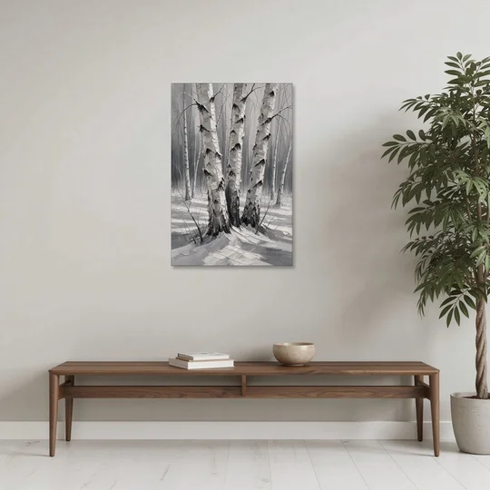 Winter Black and White Birch Trio in Deep Snow - Canvas Wall Art - Coffee Table - 24x36