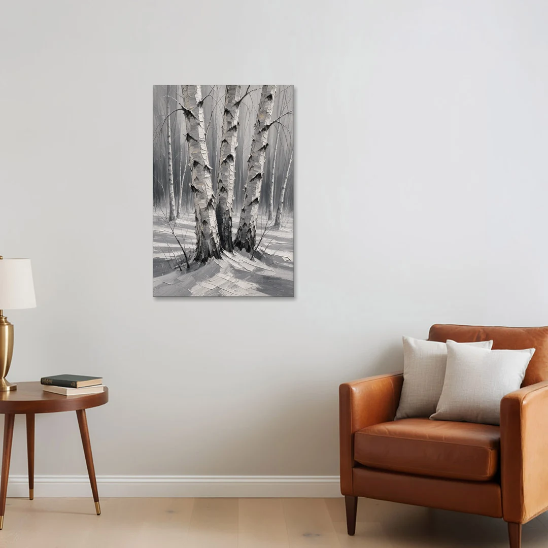 Winter Black and White Birch Trio in Deep Snow - Canvas Wall Art - Sofa - 24x36