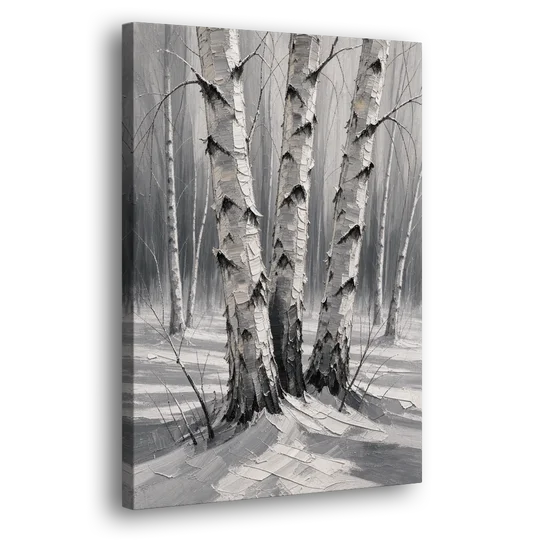 Winter Black and White Birch Trio in Deep Snow - Canvas Wall Art - Side