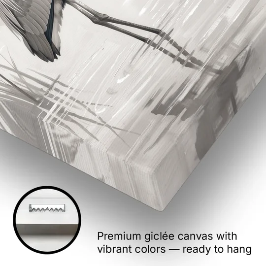 Black and White Bird Painting of a Marsh Heron - Canvas Wall Art - Gallery Wrap Corner