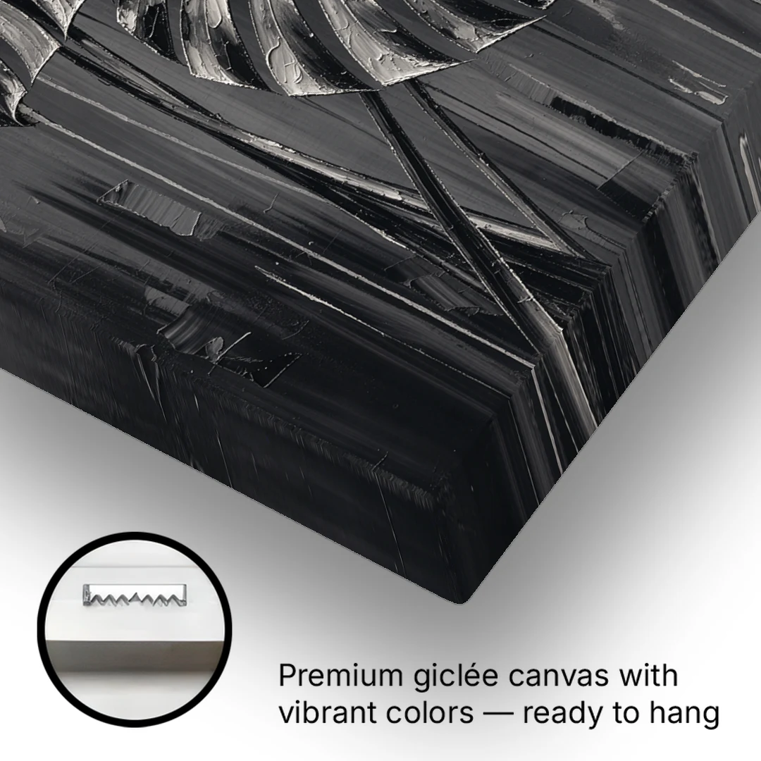 Black and White Botanical Prints Monstera Leaves - Canvas Wall Art - Gallery Wrap Corner