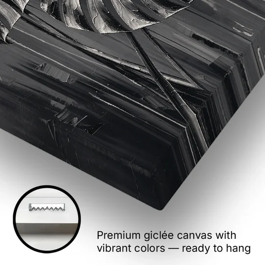 Black and White Botanical Prints Monstera Leaves - Canvas Wall Art - Gallery Wrap Corner