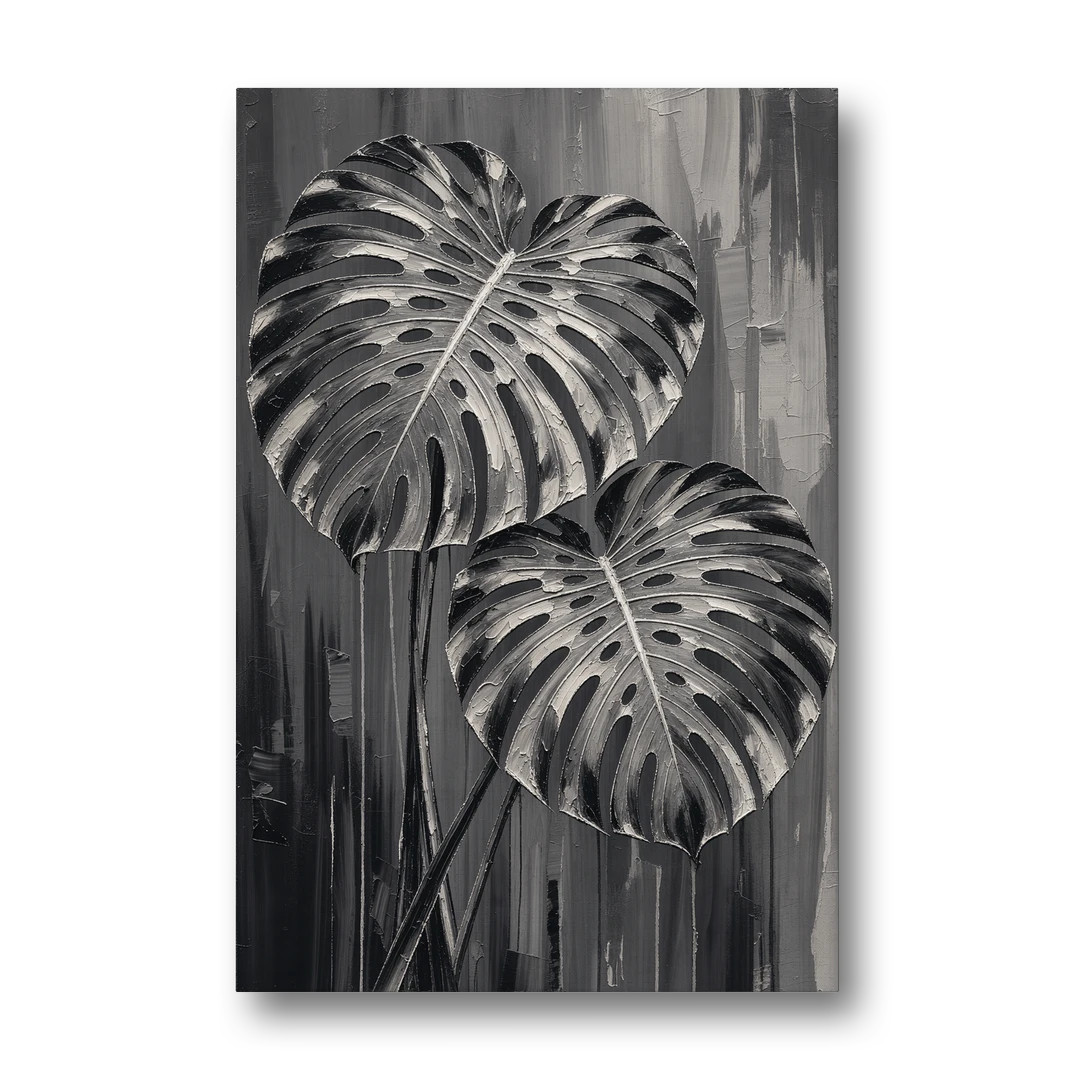 Black and White Botanical Prints Monstera Leaves - Canvas Wall Art - Front