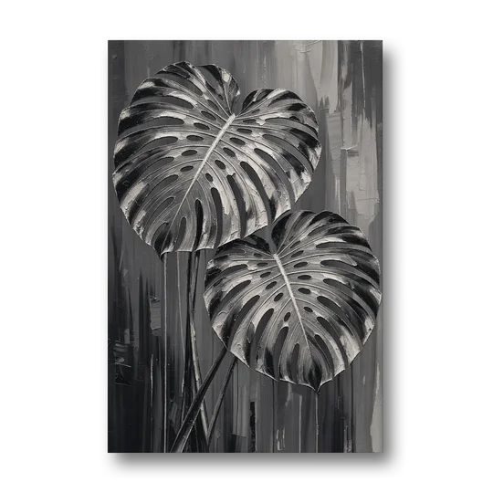 Black and White Botanical Prints Monstera Leaves - Canvas Wall Art - Front