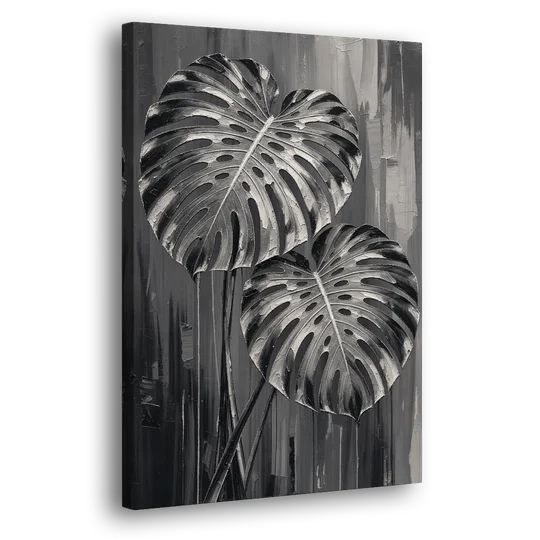 Black and White Botanical Prints Monstera Leaves - Canvas Wall Art - Side