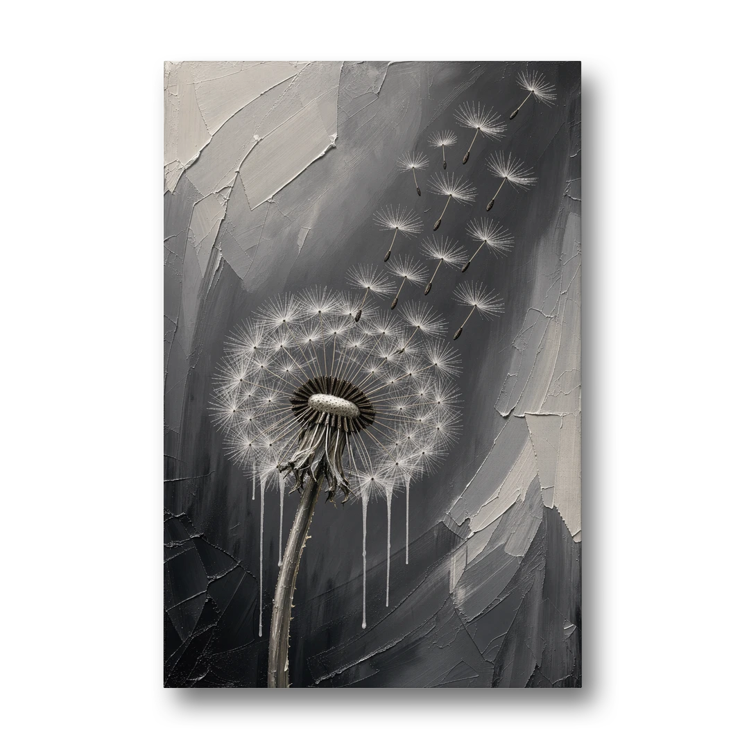 Black and White Canvas Prints with Drifting Dandelion - Canvas Wall Art - Front