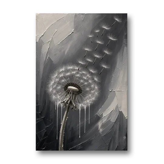 Black and White Canvas Prints with Drifting Dandelion - Canvas Wall Art - Front