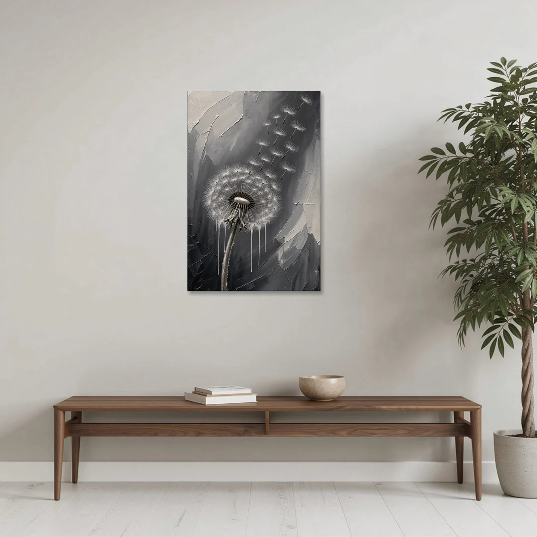 Black and White Canvas Prints with Drifting Dandelion - Canvas Wall Art - Coffee Table - 24x36