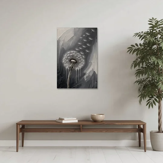 Black and White Canvas Prints with Drifting Dandelion - Canvas Wall Art - Coffee Table - 24x36