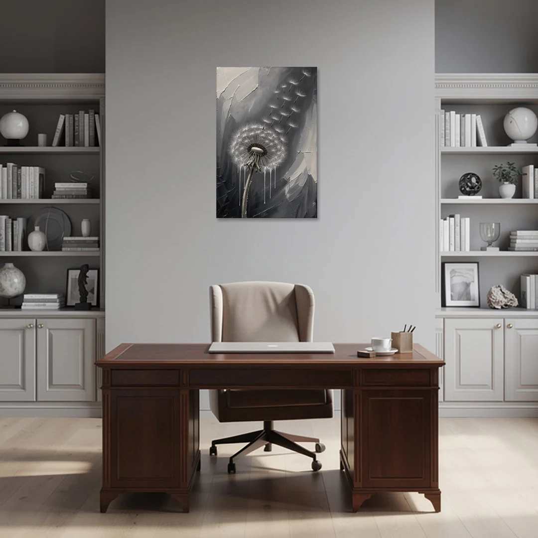 Black and White Canvas Prints with Drifting Dandelion - Canvas Wall Art - Office - 24x36
