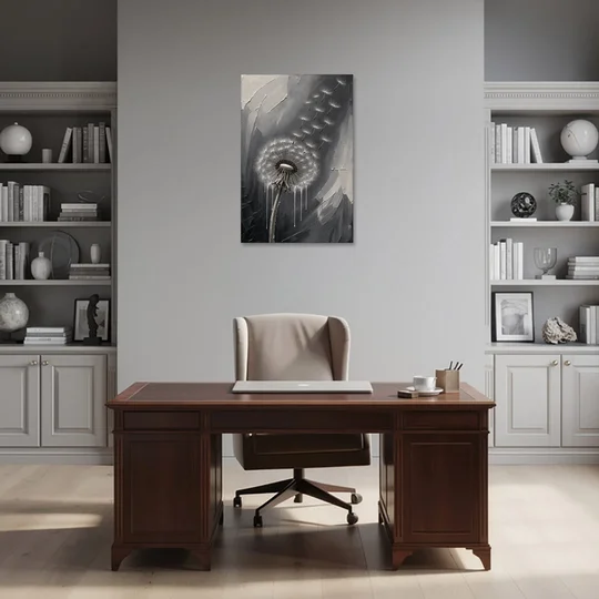 Black and White Canvas Prints with Drifting Dandelion - Canvas Wall Art - Office - 24x36