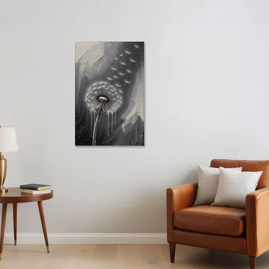 Black and White Canvas Prints with Drifting Dandelion - Canvas Wall Art - Sofa - 24x36