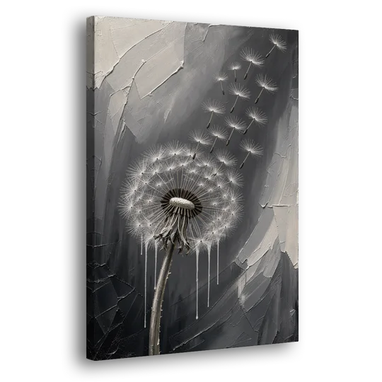 Black and White Canvas Prints with Drifting Dandelion - Canvas Wall Art - Side