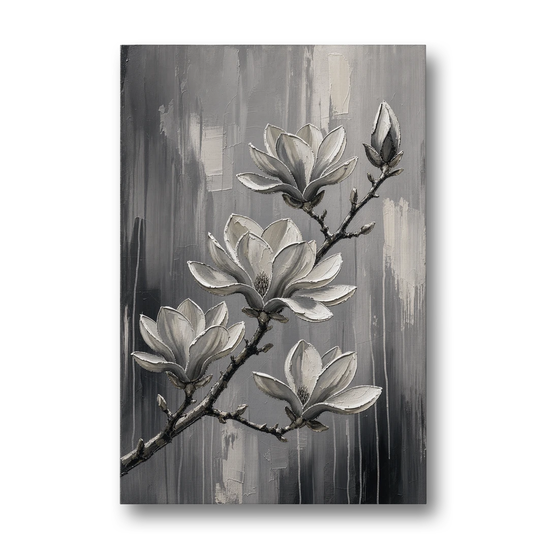 Black and White Floral Canvas of a Magnolia Branch - Canvas Wall Art - Front