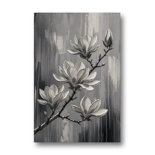 Black and White Floral Canvas of a Magnolia Branch - Canvas Wall Art - Front