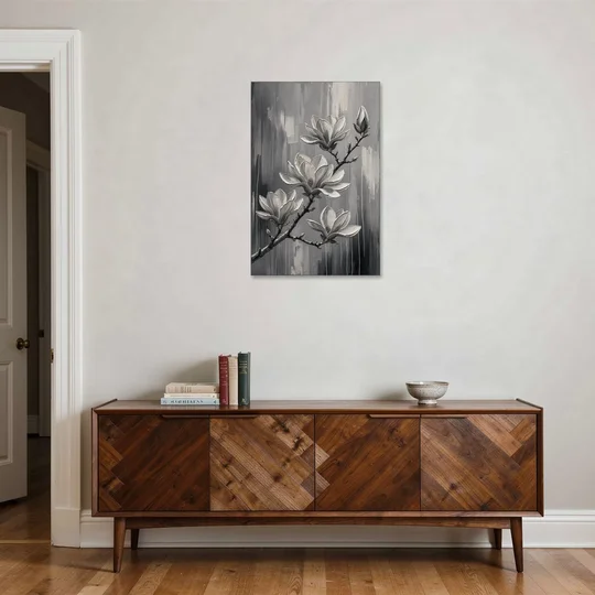 Black and White Floral Canvas of a Magnolia Branch - Canvas Wall Art - Coffee Table - 24x36