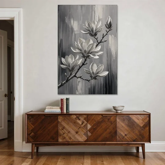 Black and White Floral Canvas of a Magnolia Branch - Canvas Wall Art - Coffee Table - 40x60