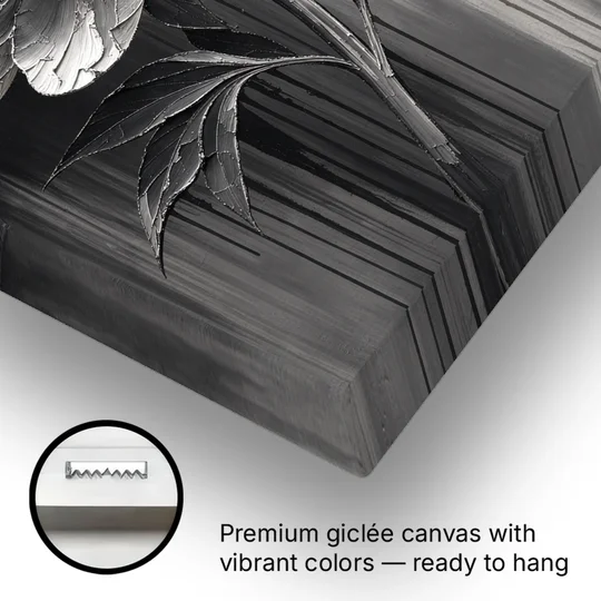 Black and White Flower Painting of a Peony - Canvas Wall Art - Gallery Wrap Corner