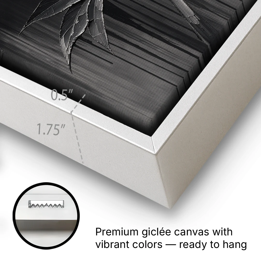 Black and White Flower Painting of a Peony - White Framed Canvas Wall Art - Gallery Wrap Corner