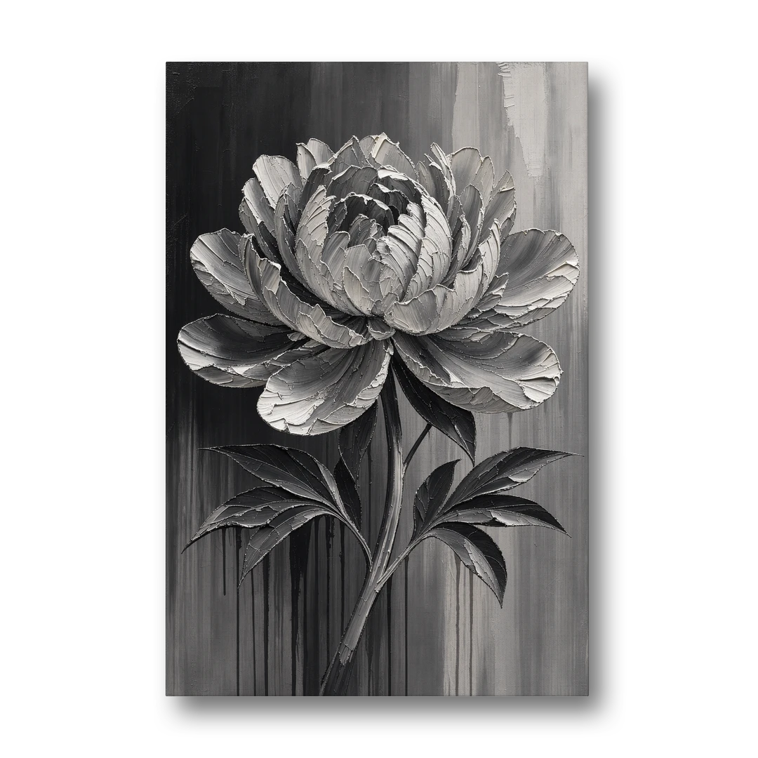Black and White Flower Painting of a Peony - Canvas Wall Art - Front