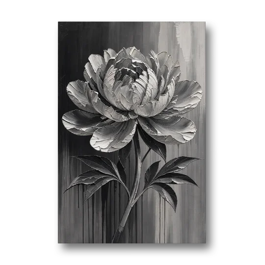 Black and White Flower Painting of a Peony - Canvas Wall Art - Front