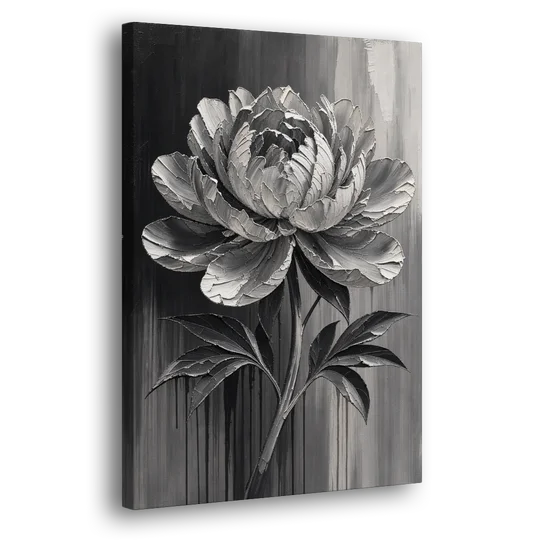 Black and White Flower Painting of a Peony - Canvas Wall Art - Side
