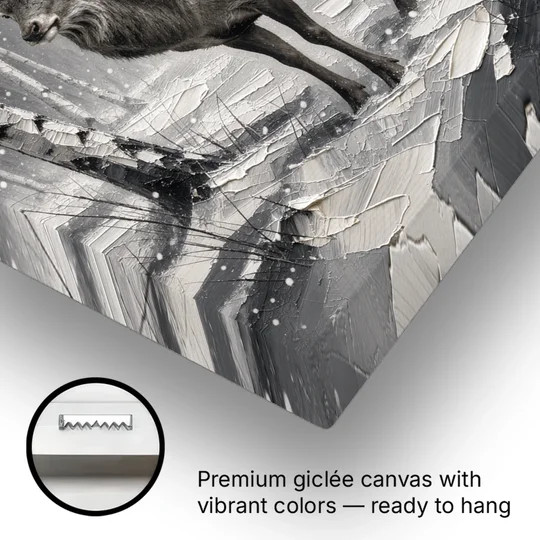 Black and White Forest Canvas with Stag - Canvas Wall Art - Gallery Wrap Corner