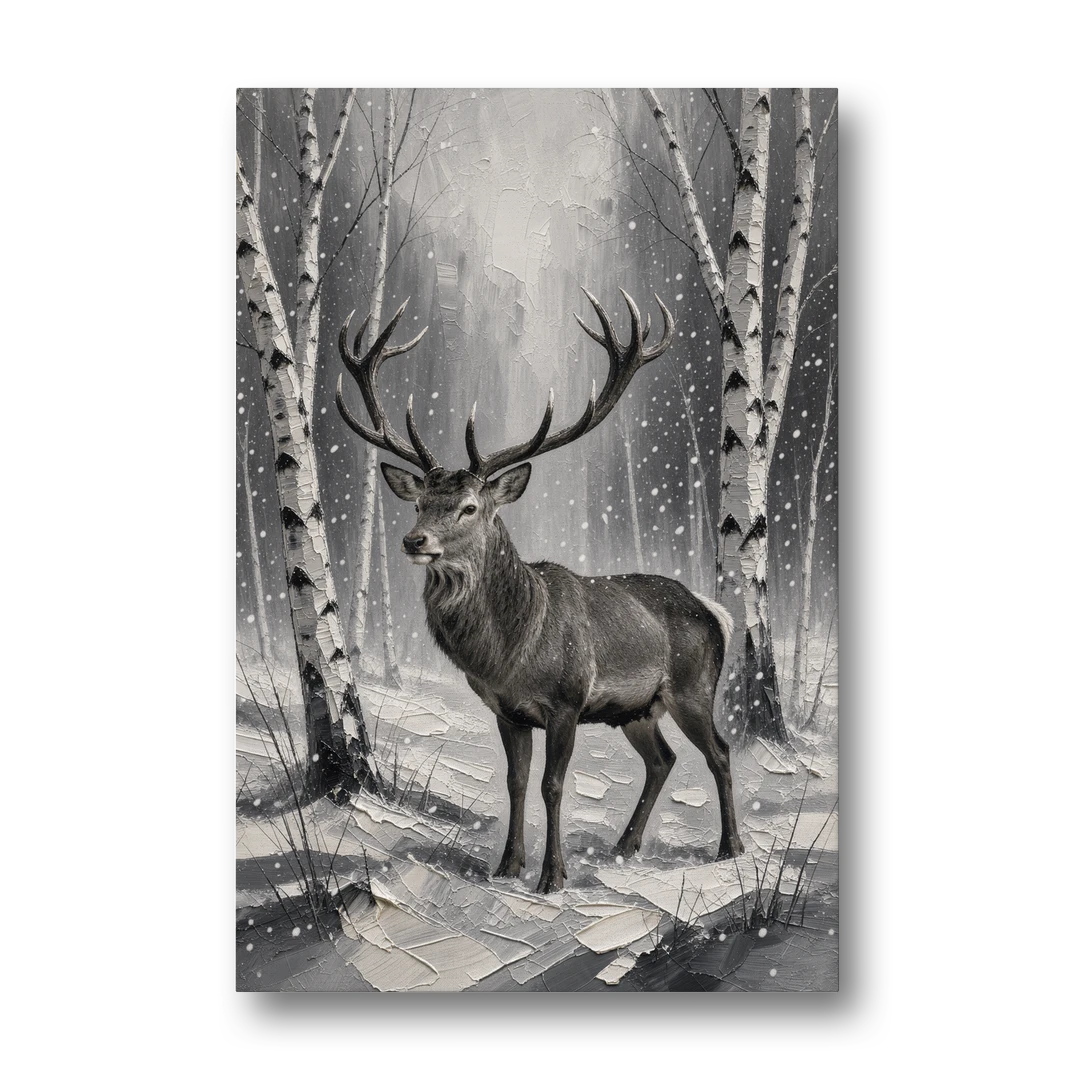 Black and White Forest Canvas with Stag - Canvas Wall Art - Front
