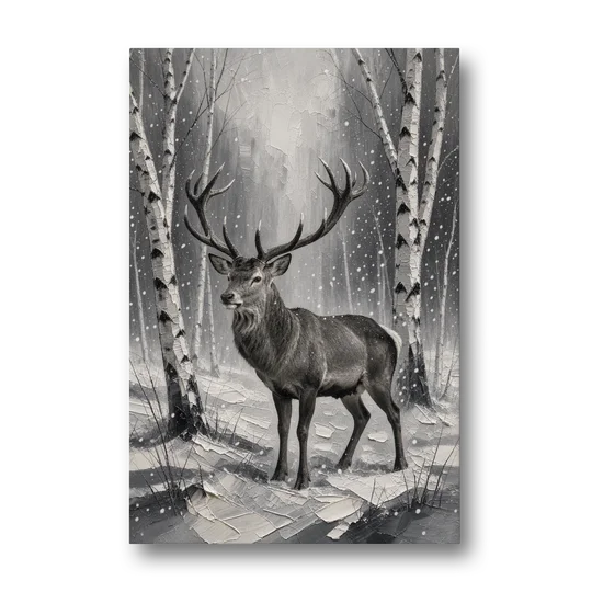 Black and White Forest Canvas with Stag - Canvas Wall Art - Front