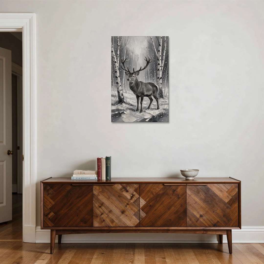 Black and White Forest Canvas with Stag - Canvas Wall Art - Coffee Table - 24x36