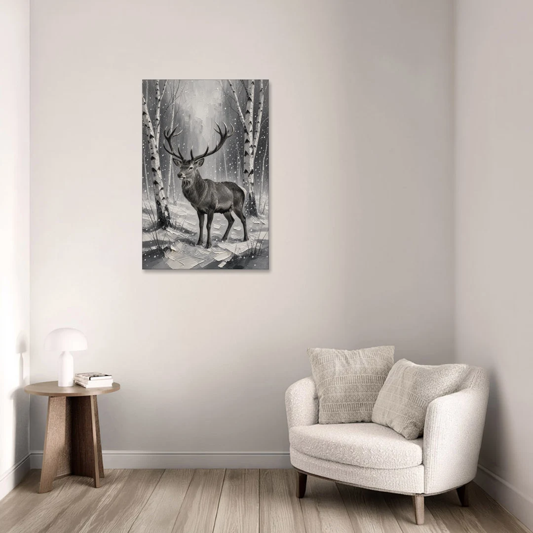 Black and White Forest Canvas with Stag - Canvas Wall Art - Sofa - 24x36