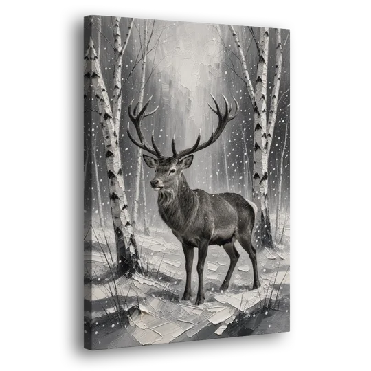 Black and White Forest Canvas with Stag - Canvas Wall Art - Side