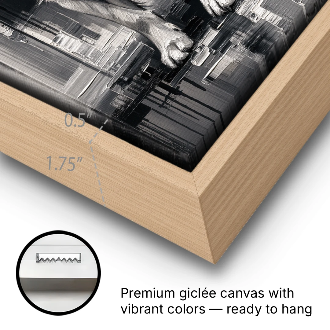 Black and White Golden Retriever Portrait - Oak Framed Canvas Wall Art - Gallery Wrap Corner