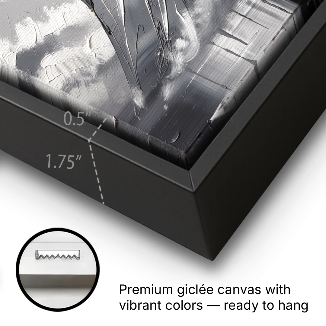 Black and White Granite Mountain Spire - Black Framed Canvas Wall Art - Gallery Wrap Corner
