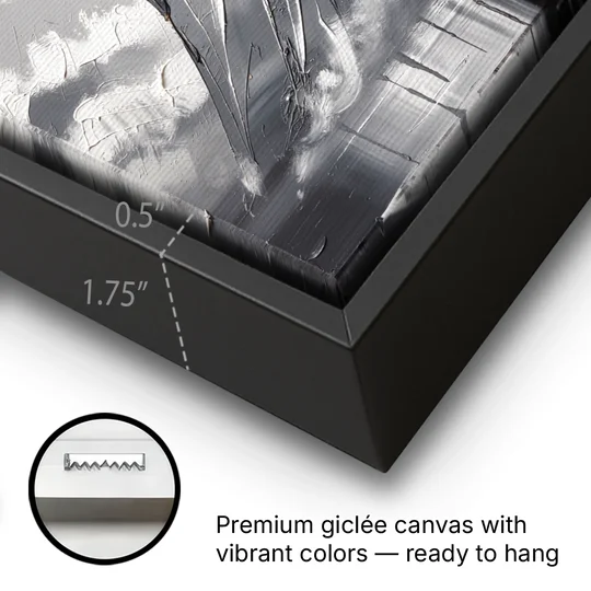 Black and White Granite Mountain Spire - Black Framed Canvas Wall Art - Gallery Wrap Corner