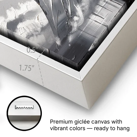 Black and White Granite Mountain Spire - White Framed Canvas Wall Art - Gallery Wrap Corner